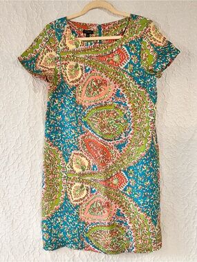 Bright Teal Paisley Shift Dress Talbots Dress Size 10 Paisley Silk Shift Square
